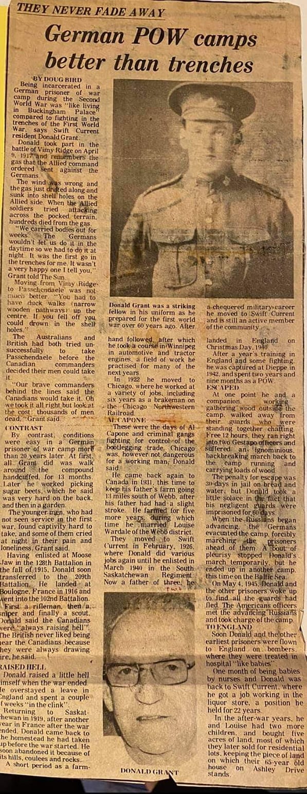 Newspaper clipping about Donald Grant